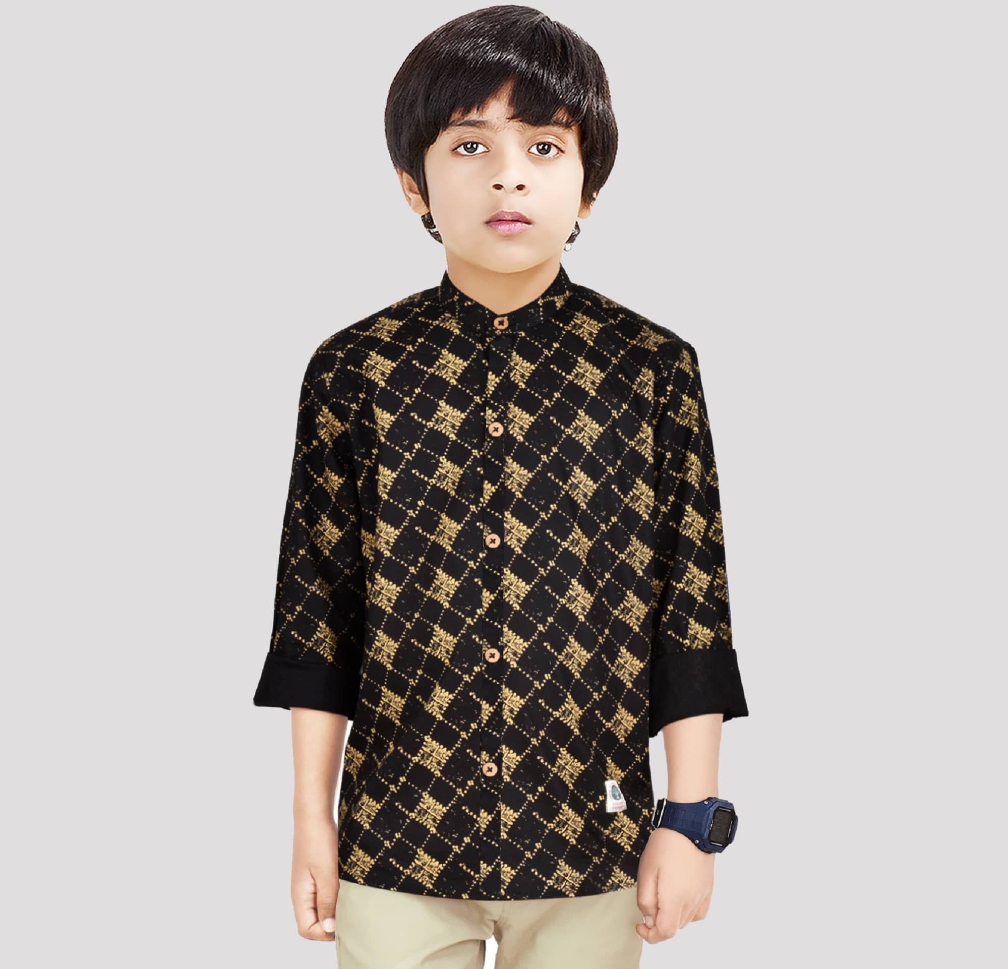 Made In The Shade Pack of 1 Boys 100% Cotton Full Sleeves Shirt ( Black )