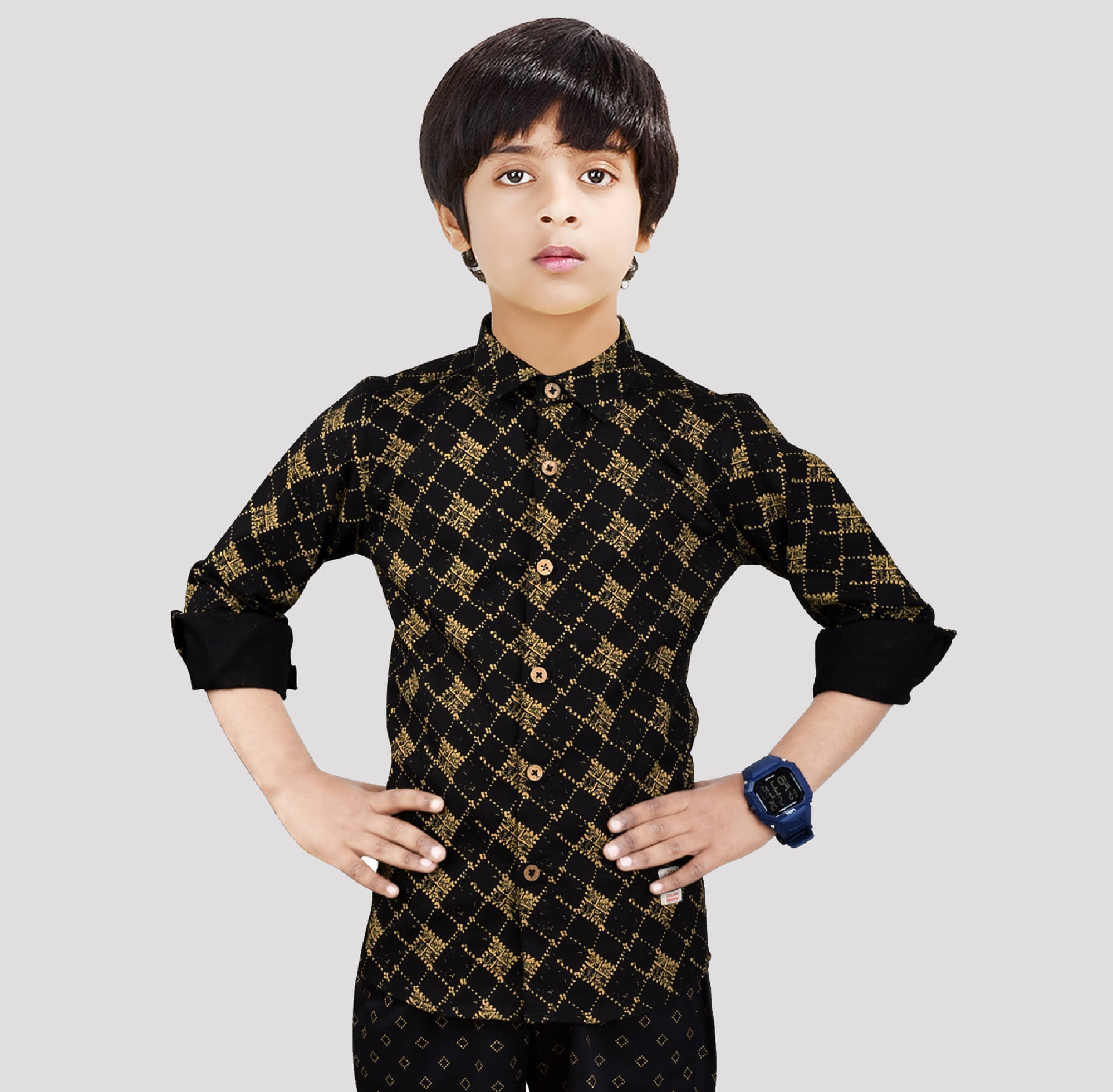 Made In The Shade Pack of 1 Boys 100% Cotton Shirt ( Black )