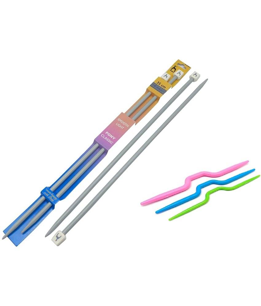     			PRANSUNITA Pony Large ABS Plastic Single Pointed Knitting Needles for Bulky Jumbo Yarn- 35 cm long- No 0 (8 mm) with Bent Cable Stitch Crochet Hook (3 pcs)