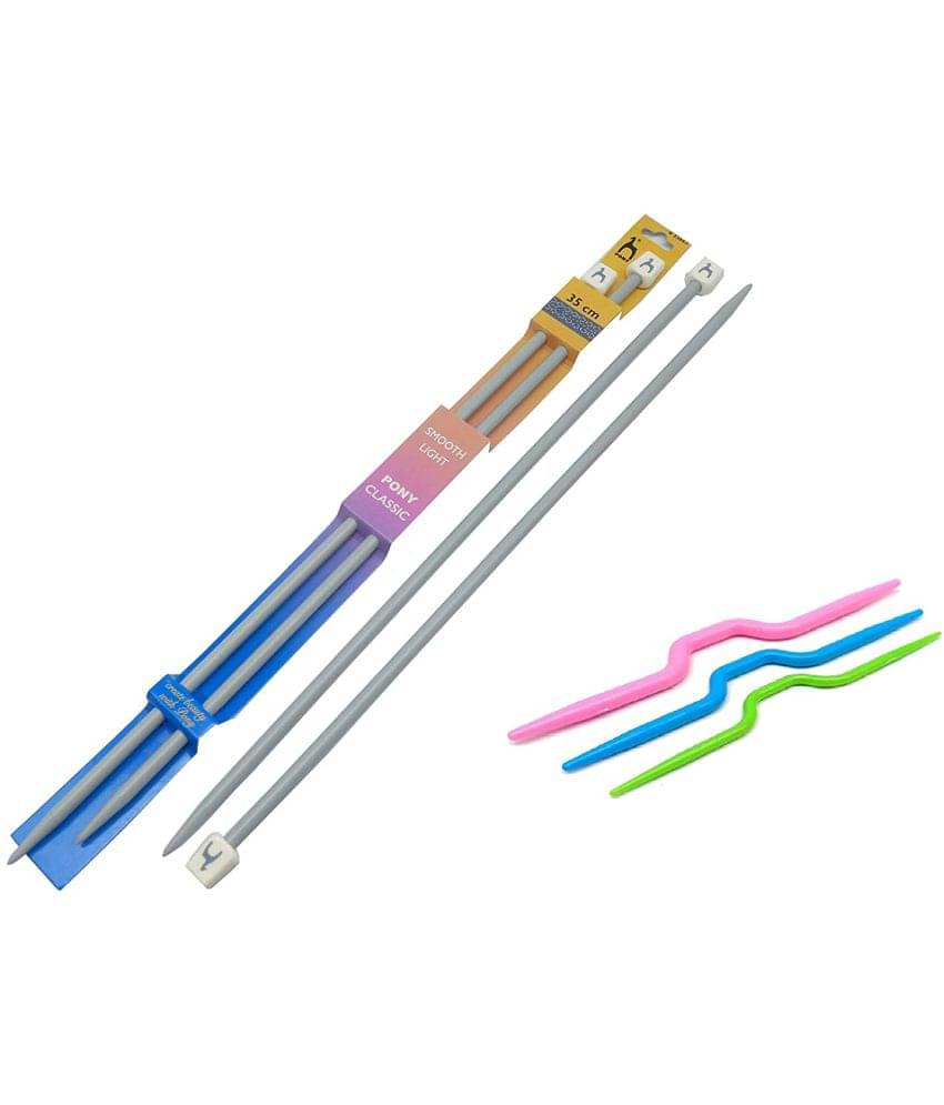     			PRANSUNITA Pony Large ABS Plastic Single Pointed Knitting Needles for Bulky Jumbo Yarn- 35 cm long- No 2 mm (7.00 mm) with Bent Cable Stitch Crochet Hook (3 pcs)