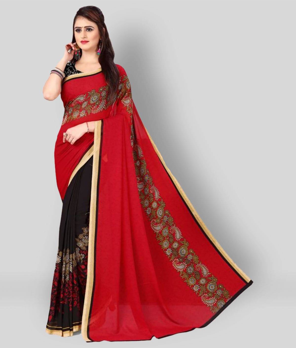     			ANAND SAREES Georgette Printed Saree With Unstitched Blouse Piece ( Multicolor )