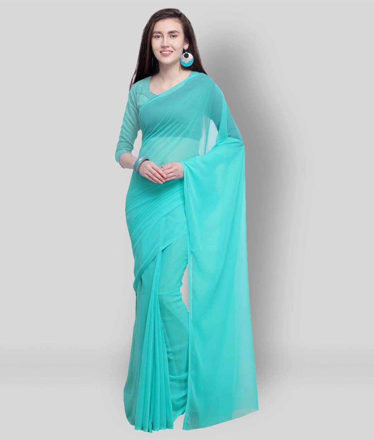     			ANAND SAREES Georgette Solid Saree With Unstitched Blouse Piece ( Turquoise )