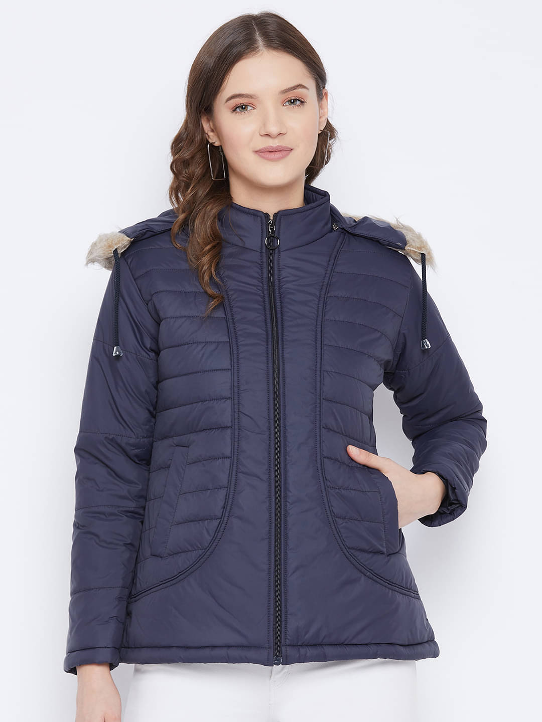 VERO AMORE Polyester Blend Navy Parka Jackets Single VERO AMORE Polyester Blend Navy Parka Jackets Single