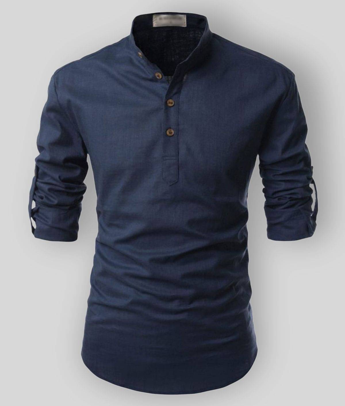     			Vida Loca - Navy Linen Men's Shirt Style Kurta ( Pack of 1 )