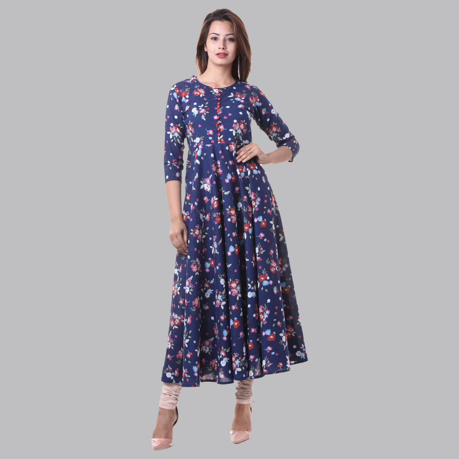 Yash Gallery - Blue Cotton Women's Flared Kurti ( Pack of 1 ) - Kurtis, Tunics | Buy online on ZillyBuy