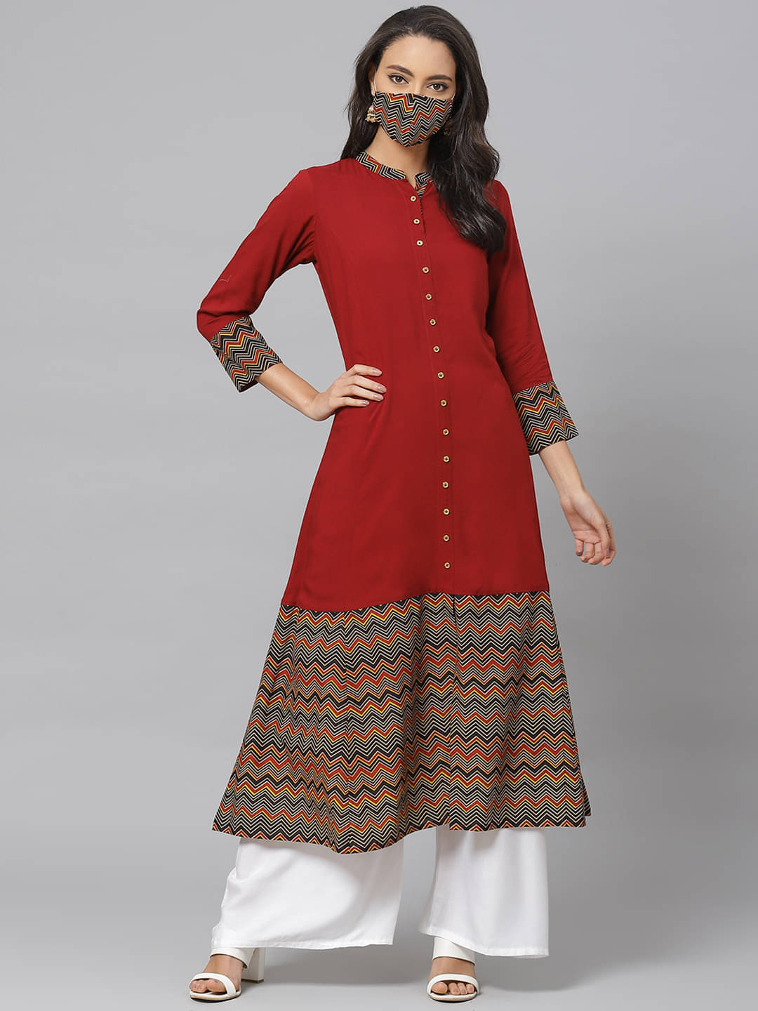 Yash Gallery - Maroon Rayon Women's Flared Kurti ( Pack of 1 ) Yash Gallery - Maroon Rayon Women's Flared Kurti ( Pack of 1 )