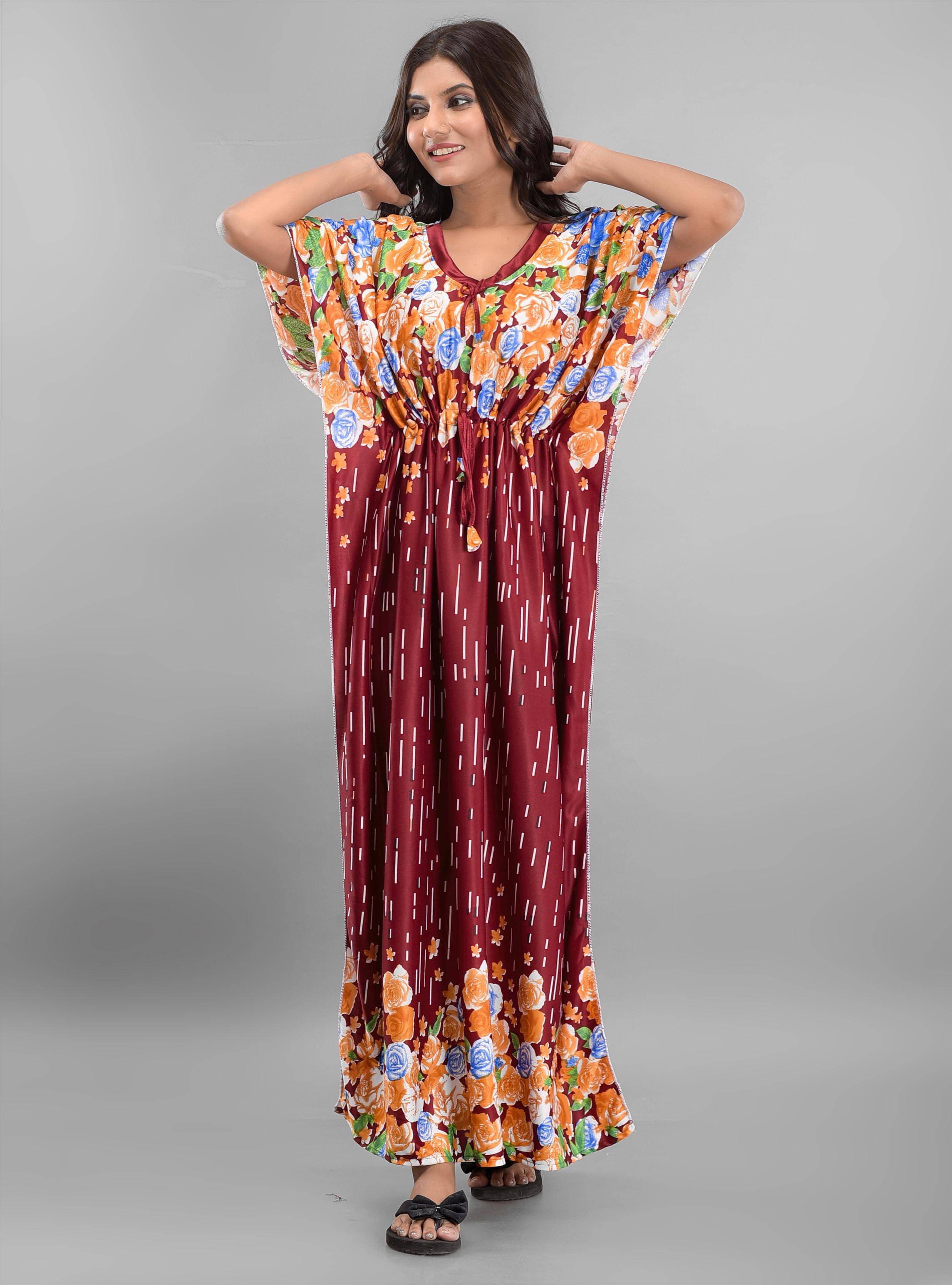    			Anjaneya Creations - Maroon Satin Women's Nightwear Kaftan ( Pack of 1 )