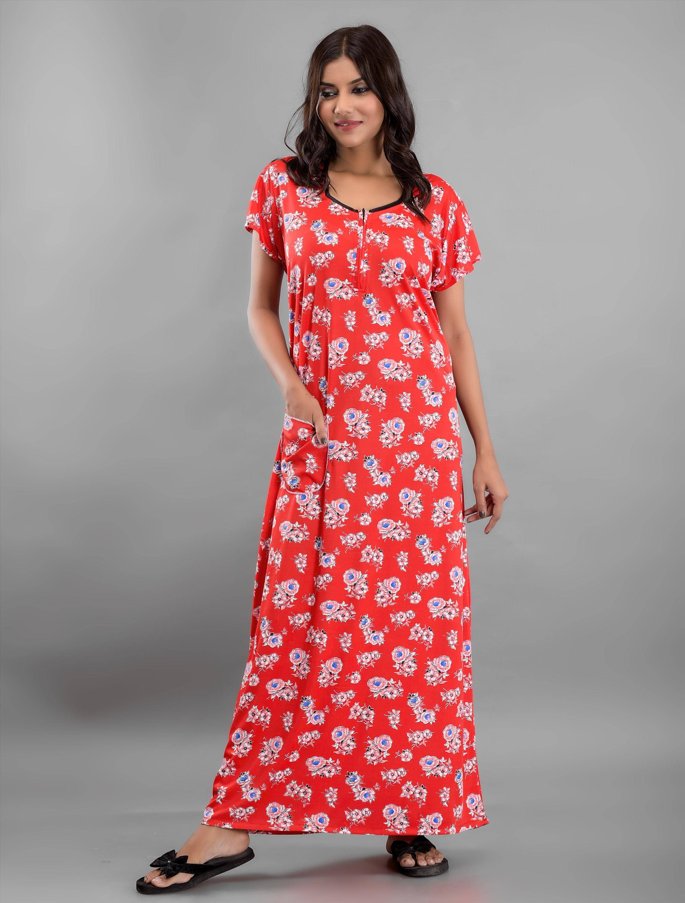 Anjaneya Creations - Red Satin Women's Nightwear Nighty & Night Gowns ( Pack of 1 )     			Anjaneya Creations - Red Satin Women's Nightwear Nighty & Night Gowns ( Pack of 1 )