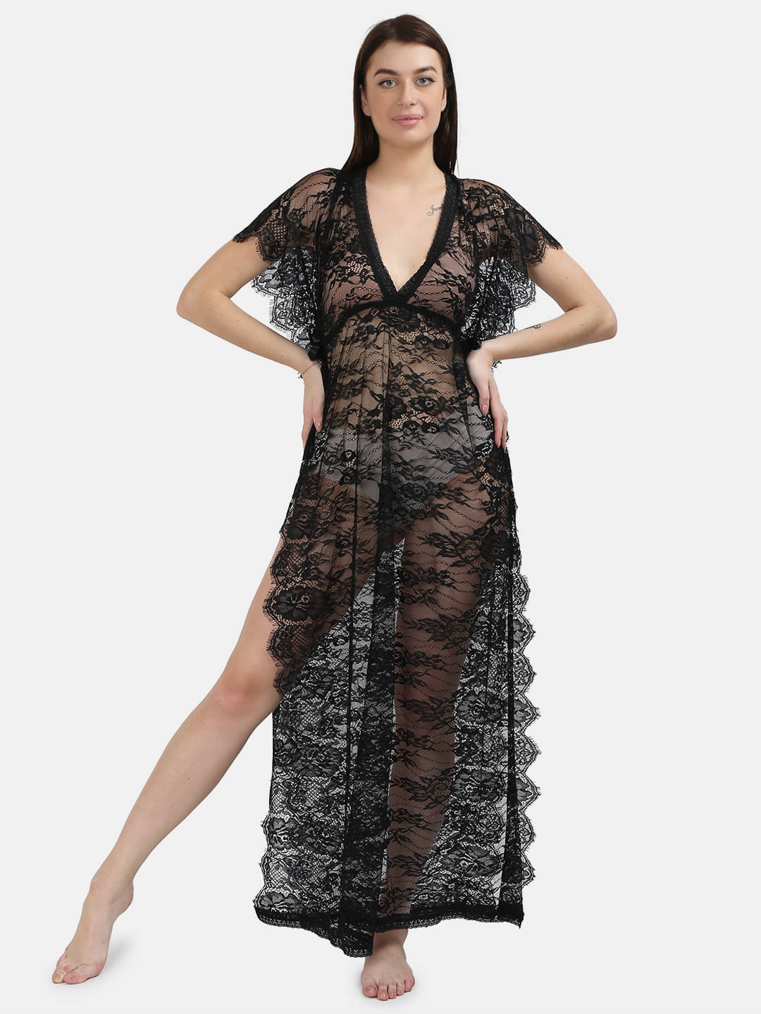     			N-Gal - Black Nylon Women's Nightwear Kaftan ( Pack of 1 )