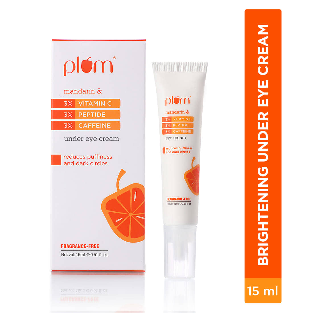 Plum 3% Vitamin C 3% Peptide & 3% Caffeine Eye Cream with Mandarin , Reduces Puffiness & Dark Circles, 100% Vegan 15ml - Makeup - Eyes | Buy online on ZillyBuy