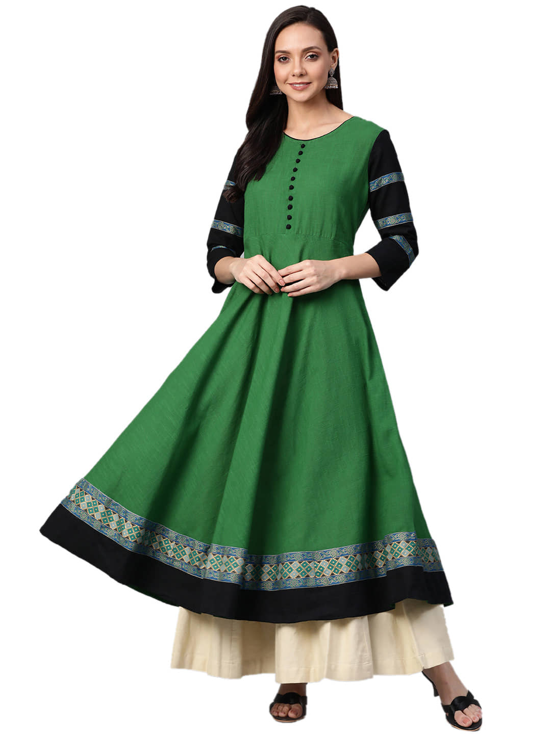 Yash Gallery - Green Cotton Women's Flared Kurti ( Pack of 1 ) - Kurtis, Tunics | Buy online on ZillyBuy