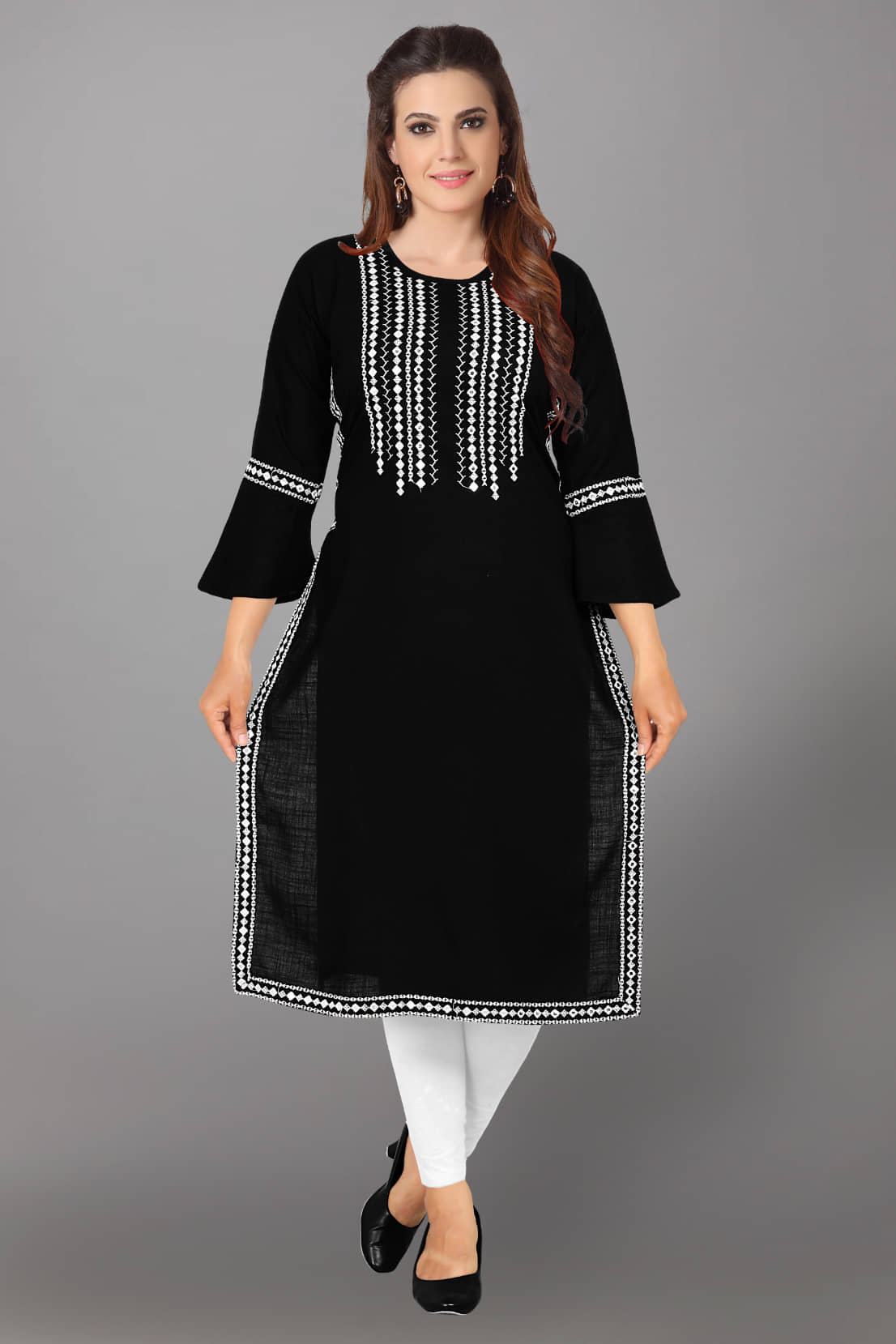 Kapadia - Black Rayon Women's Straight Kurti ( Pack of 1 ) - Kurtis, Tunics | Buy online on ZillyBuy