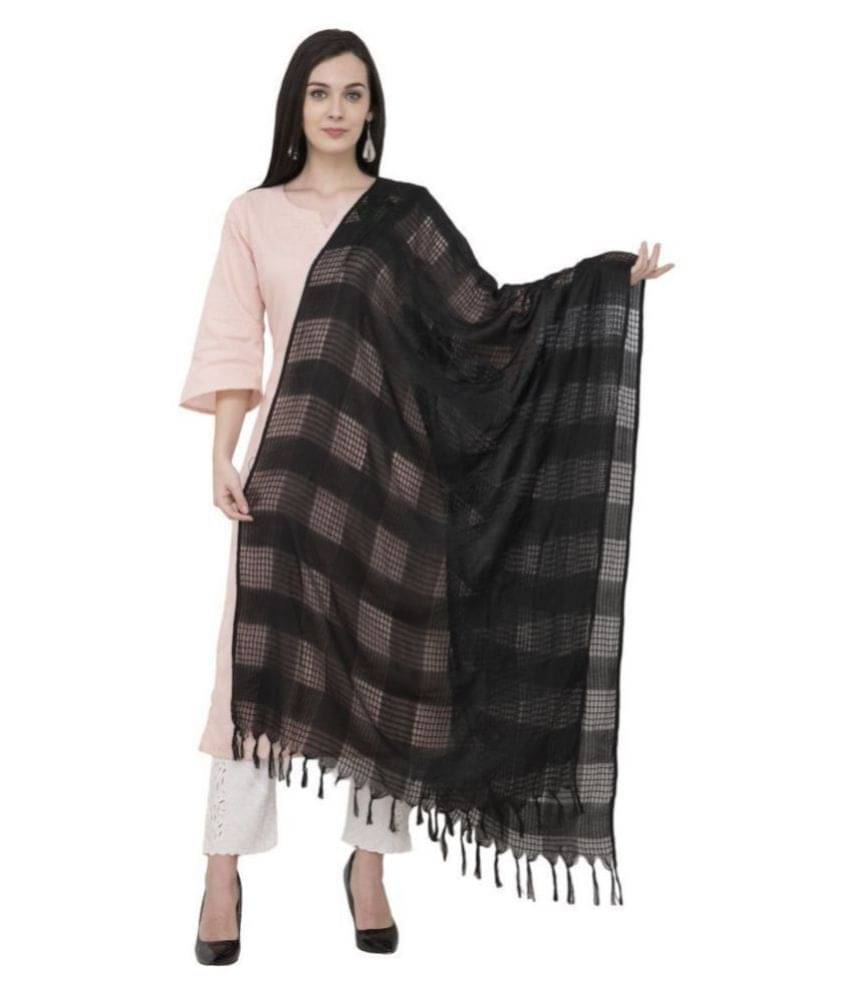     			A R Silk Black Cotton Hand Painted Dupatta