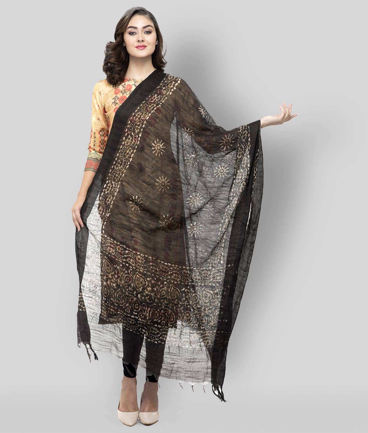 A R Silk Black Cotton Batik Dupatta - Dupattas & Shawls | Buy online on ZillyBuy