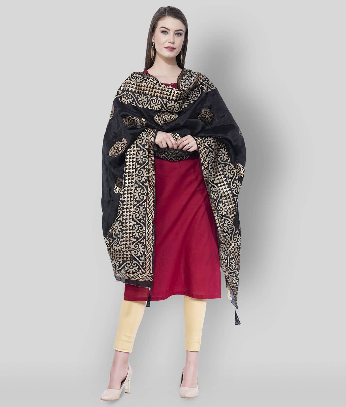 A R Silk Black Silk Self Dupatta - Dupattas & Shawls | Buy online on ZillyBuy
