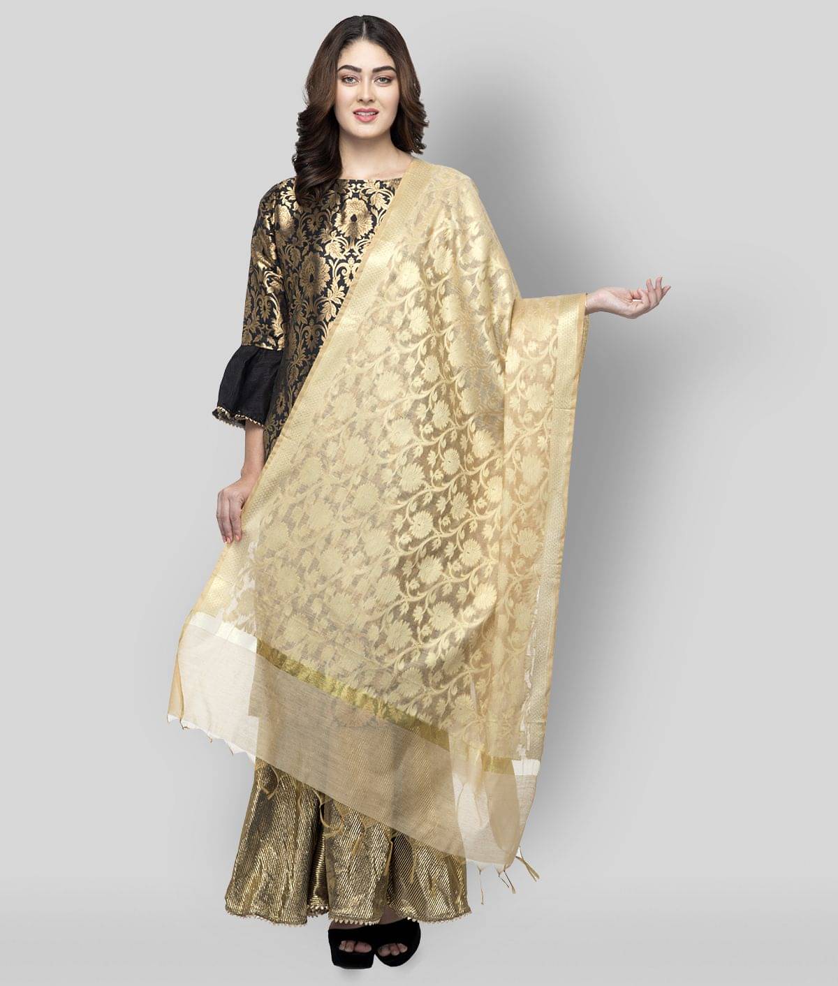     			A R Silk Gold Chanderi Zari Work Dupatta