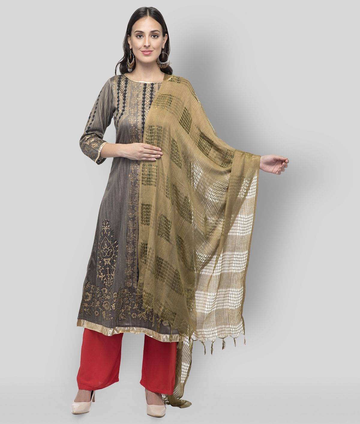 A R Silk Green Cotton Checkered Dupatta     			A R Silk Green Cotton Checkered Dupatta