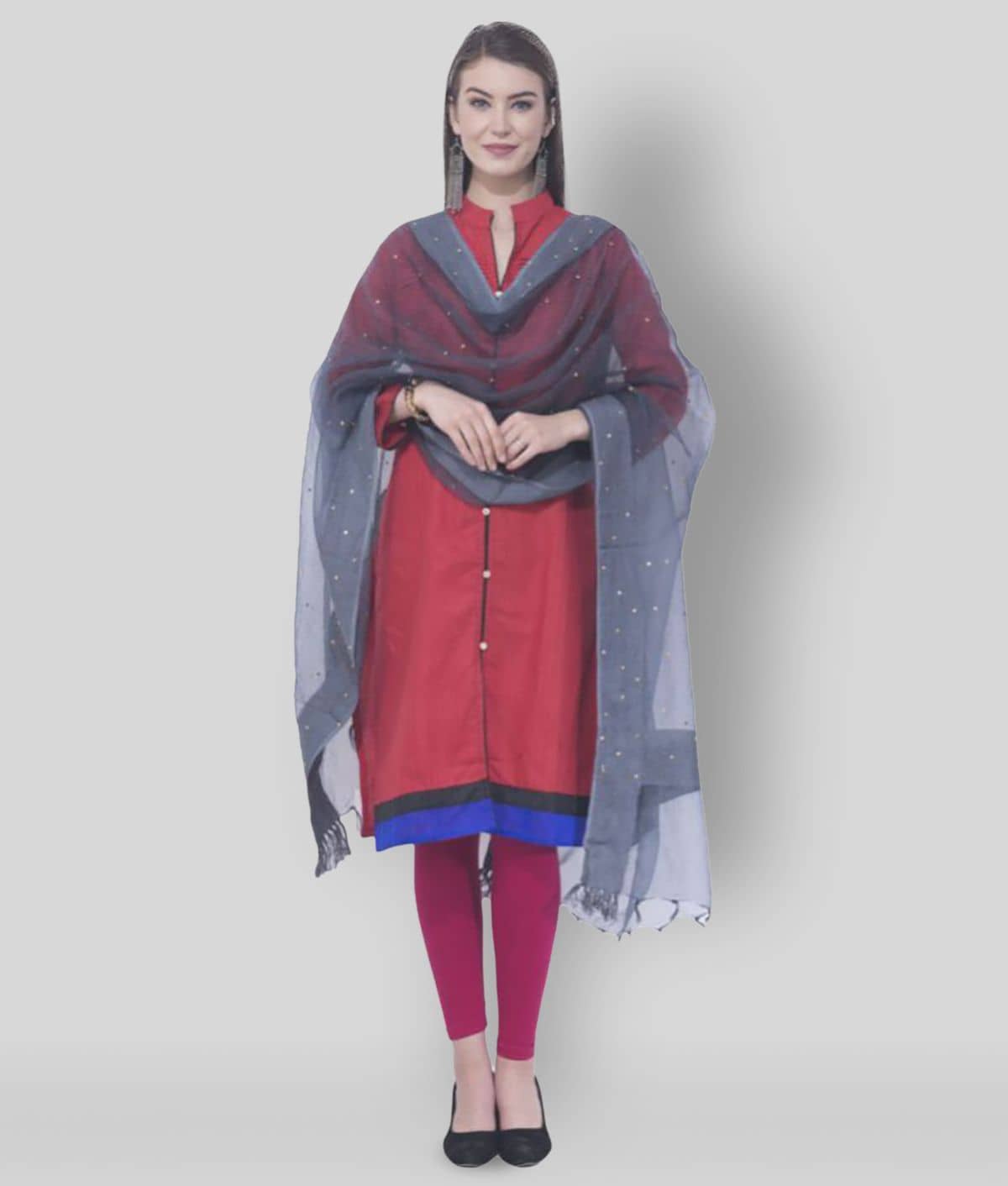 A R Silk Grey Cotton Blend Dupatta - Dupattas & Shawls | Buy online on ZillyBuy