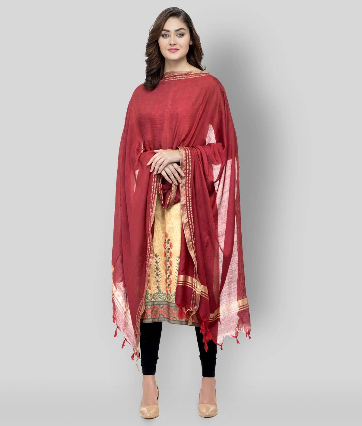 A R Silk Maroon Cotton Self Dupatta - Single - Dupattas & Shawls | Buy online on ZillyBuy