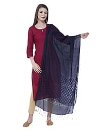 A R Silk Navy Cotton Blend Self Dupatta