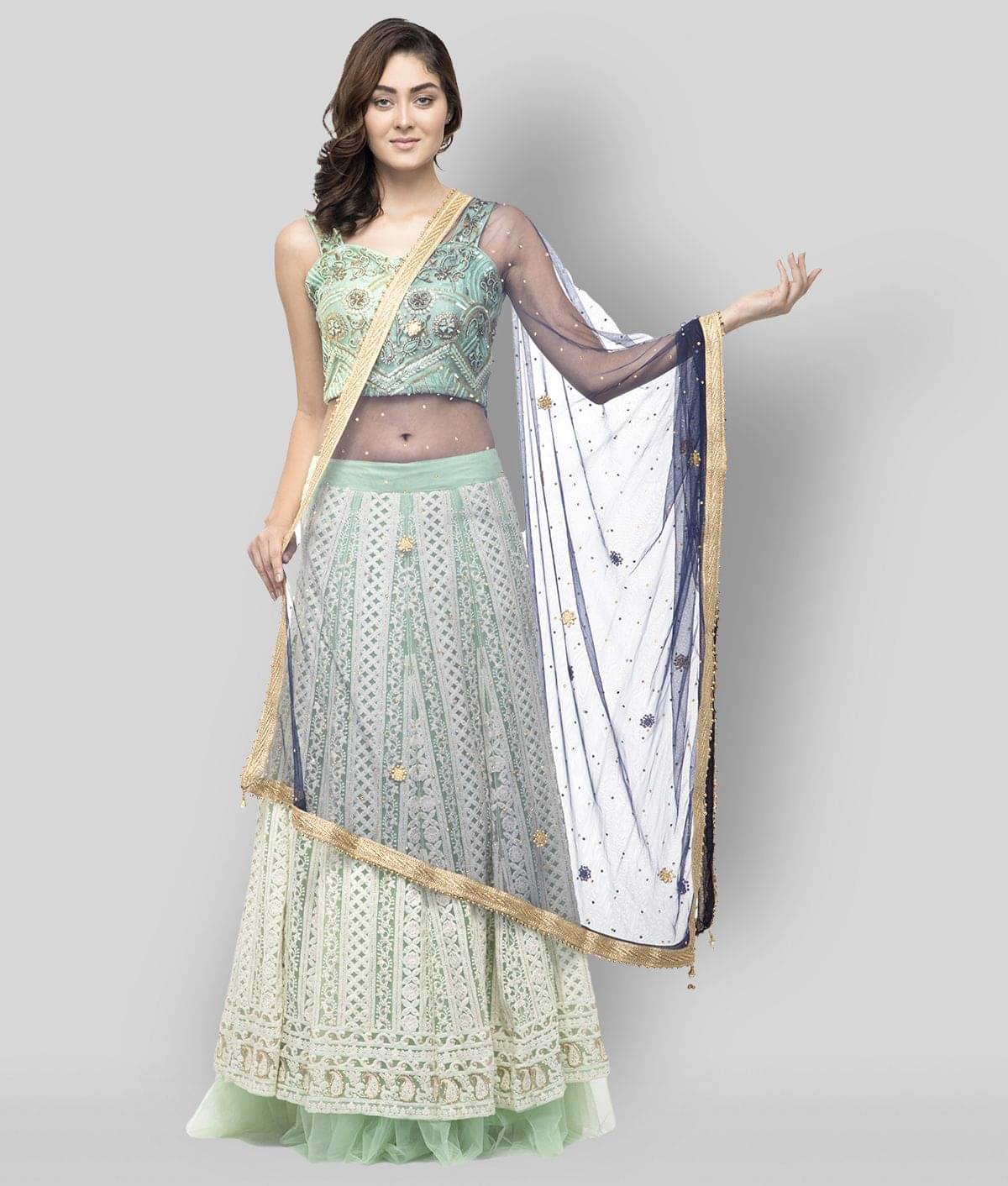 A R Silk Navy Net Pearl Embellished Dupatta - Single A R Silk Navy Net Pearl Embellished Dupatta - Single