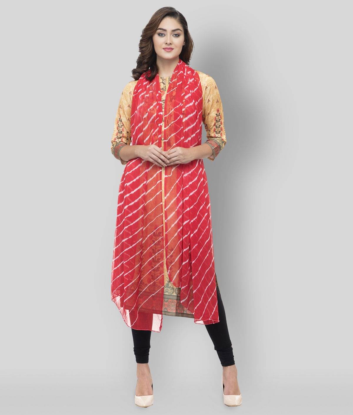     			A R Silk Red Chiffon Leheria Dupatta