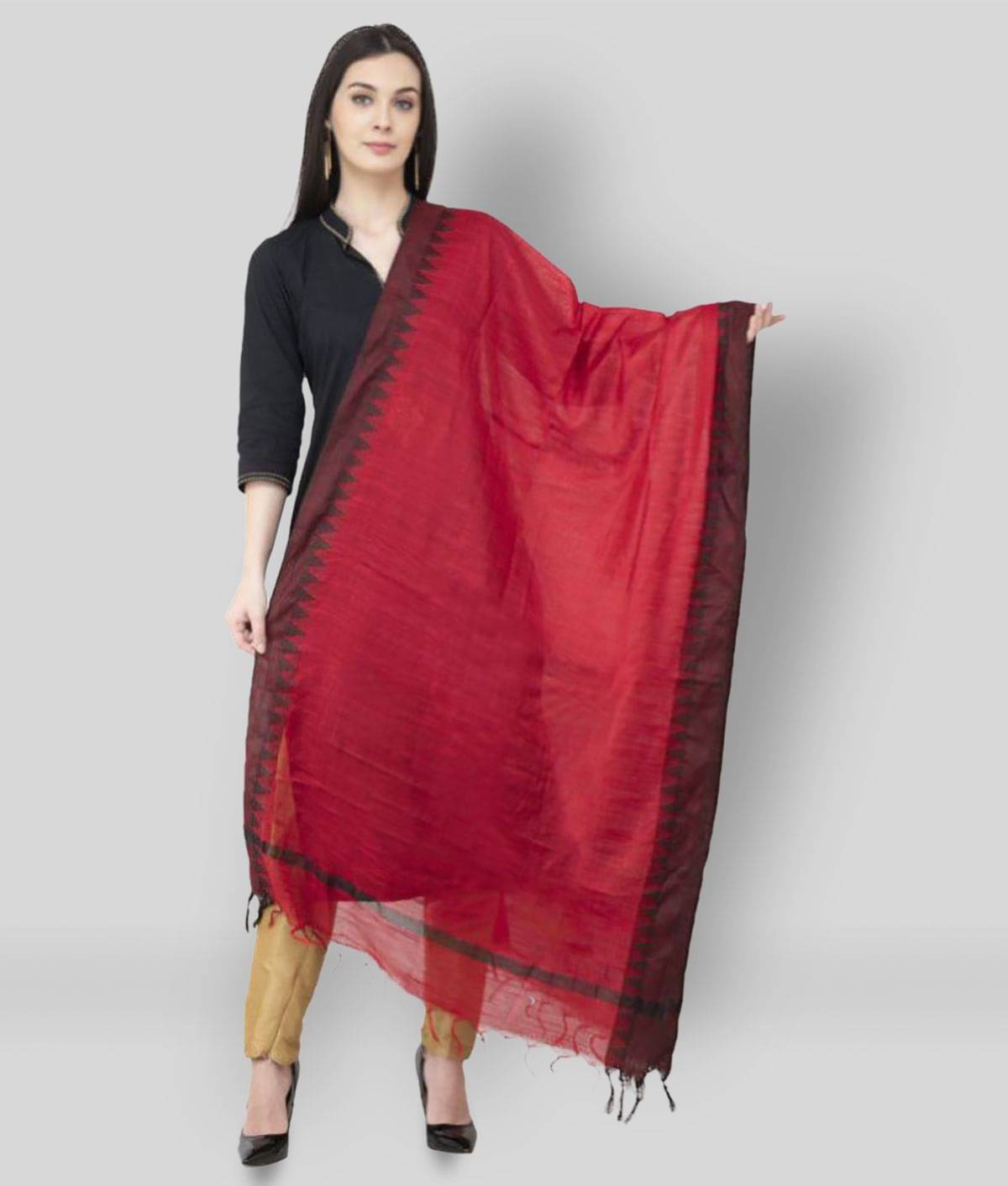     			A R Silk Red Cotton Hand Painted Dupatta