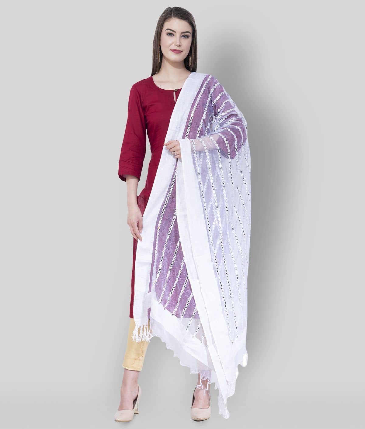 A R Silk White Organza Mirror Work Dupatta - Dupattas & Shawls | Buy online on ZillyBuy