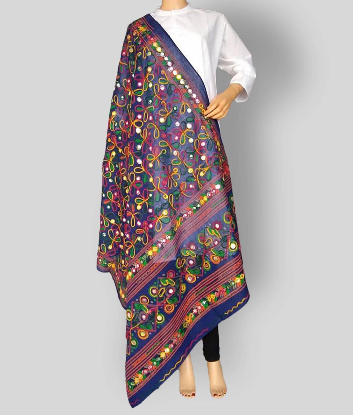 Apratim Blue Cotton Kutch Embroidered Dupatta Apratim Blue Cotton Kutch Embroidered Dupatta