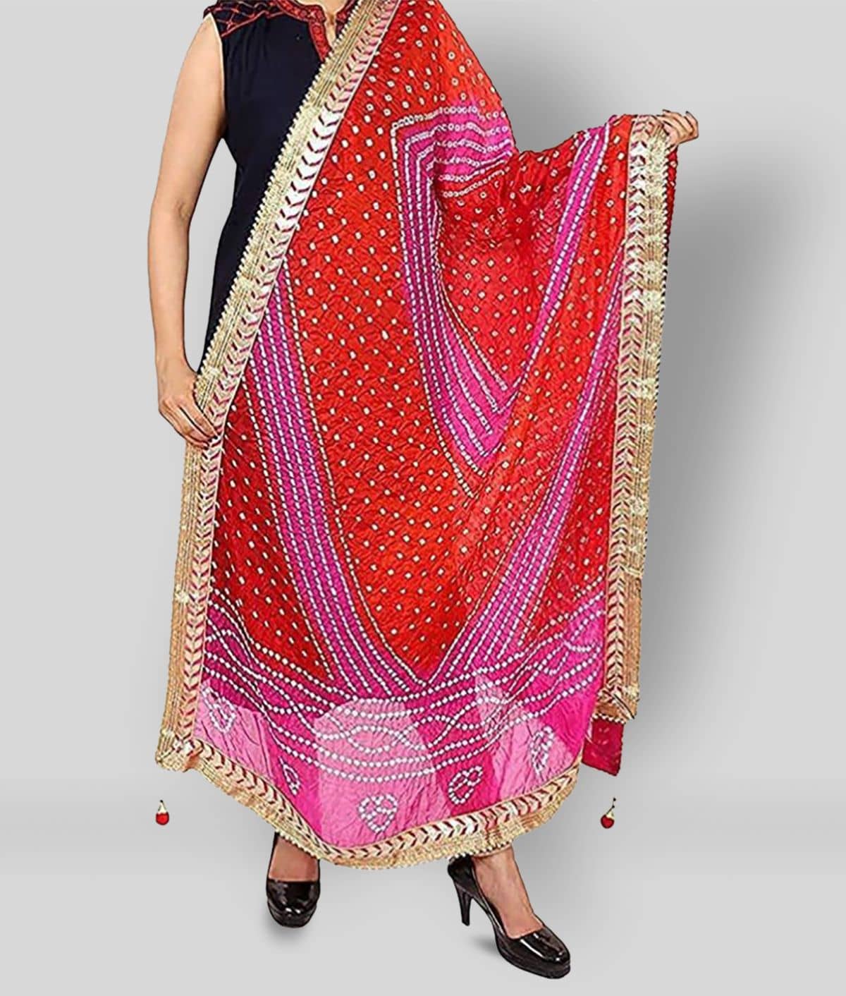 Apratim Red Art Silk Bandhej Dupatta - Dupattas & Shawls | Buy online on ZillyBuy