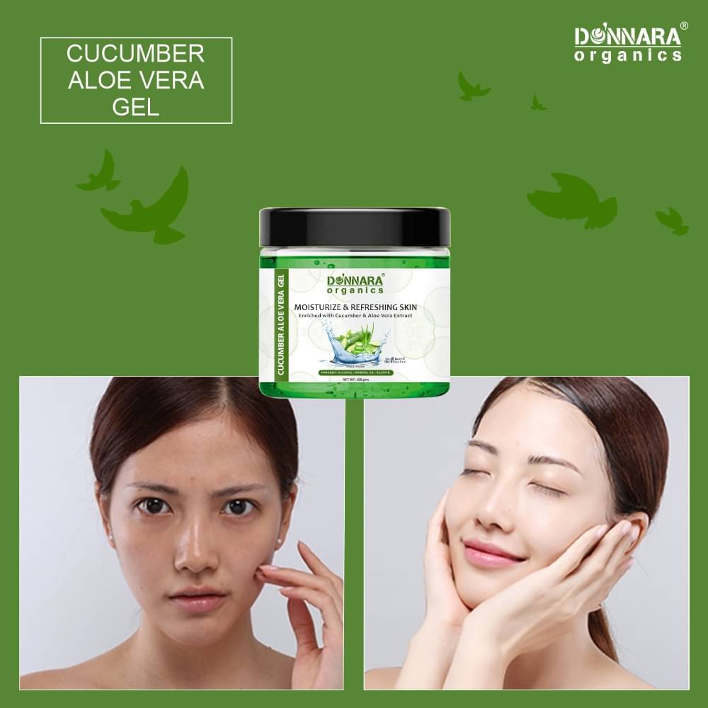Donnara Organics Cucumber Aloe Vera Face Gel For Refreshing & Moisturize Skin Pack of 1 of 100 Grams Donnara Organics Cucumber Aloe Vera Face Gel For Refreshing & Moisturize Skin Pack of 1 of 100 Grams
