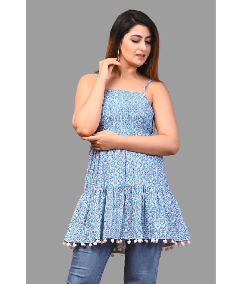 Frionkandy Women's Cotton Tiered Top ( Light Blue ) Frionkandy Women's Cotton Tiered Top ( Light Blue )