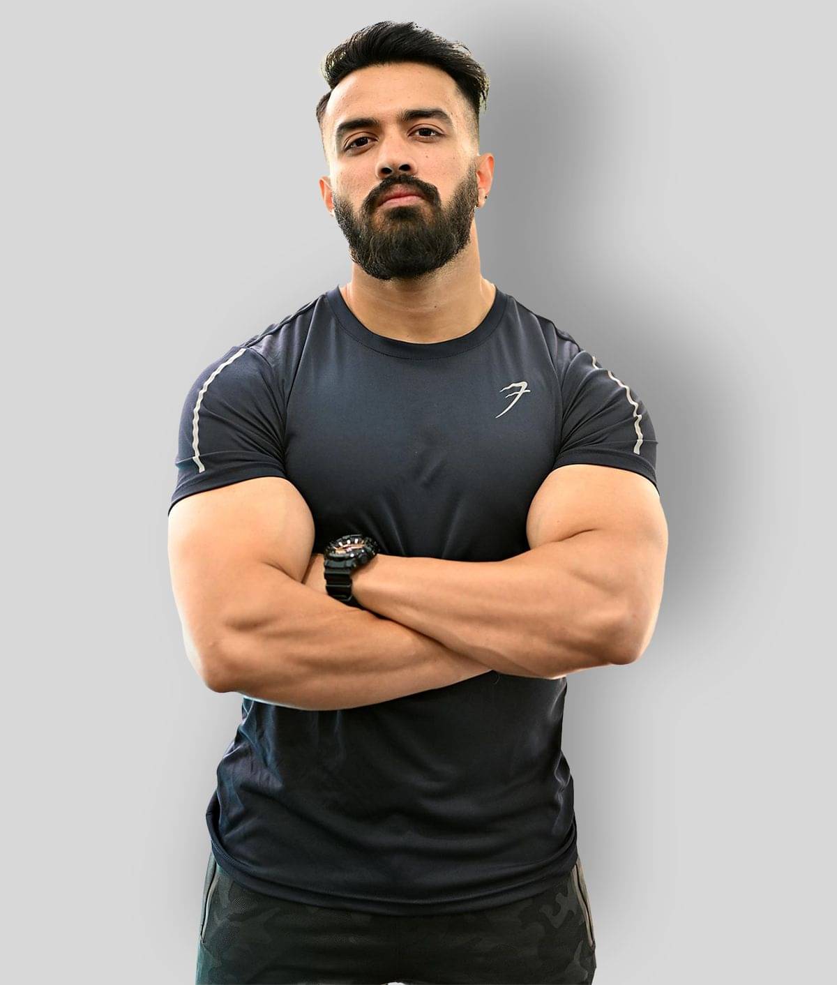 Fuaark - Navy Polyester Regular Fit Men's Compression T-Shirt ( Pack of 1 ) Fuaark - Navy Polyester Regular Fit Men's Compression T-Shirt ( Pack of 1 )
