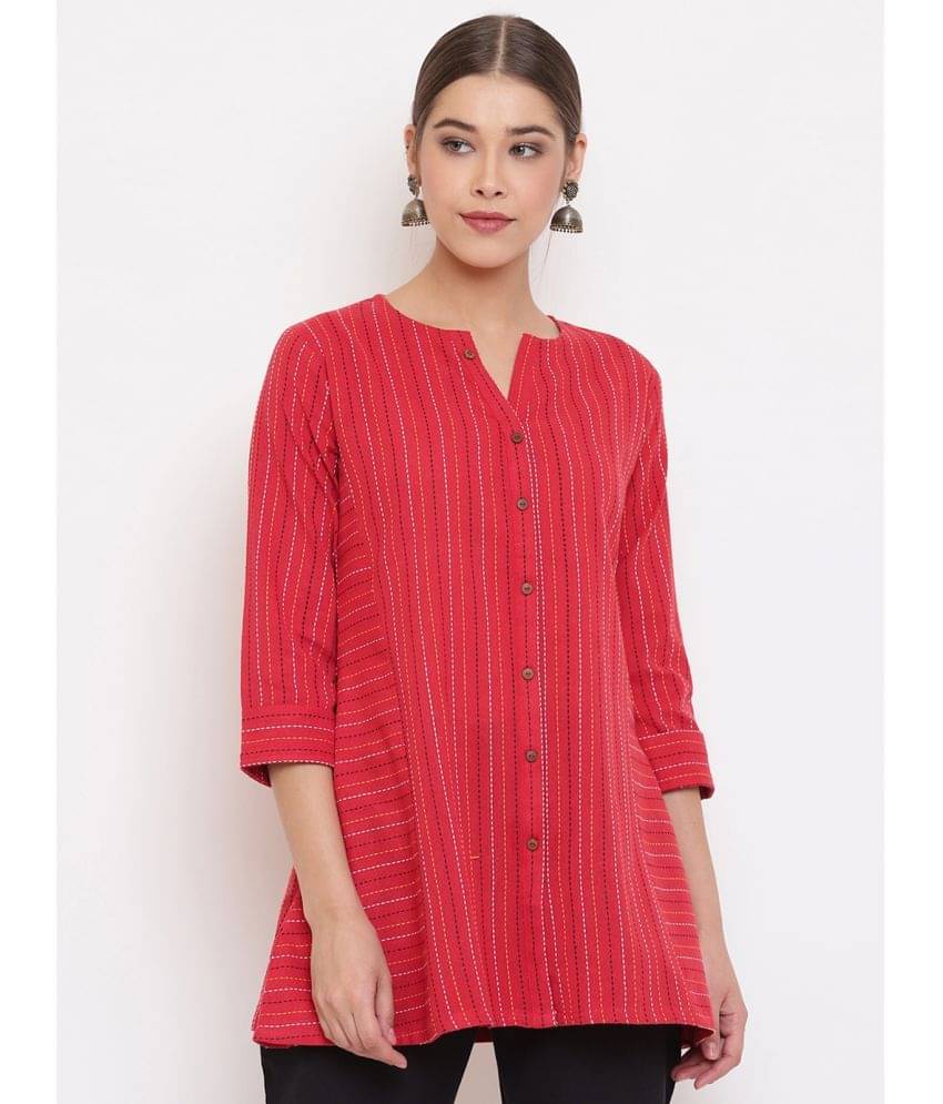     			Janasya - Red Cotton Women's Tunic ( Pack of 1 )