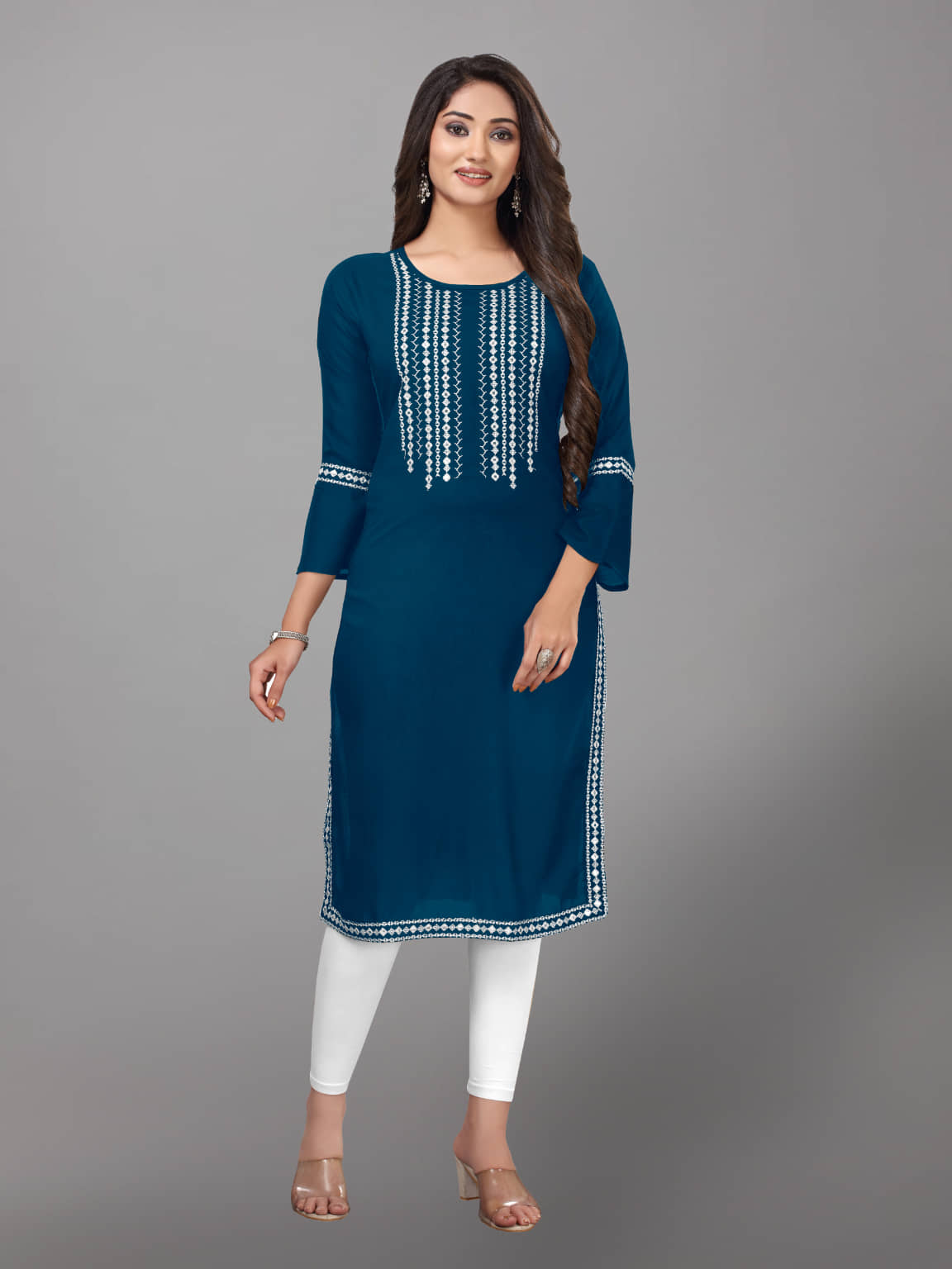 Kapadia - Blue Rayon Women's Straight Kurti ( Pack of 1 ) - Kurtis, Tunics | Buy online on ZillyBuy