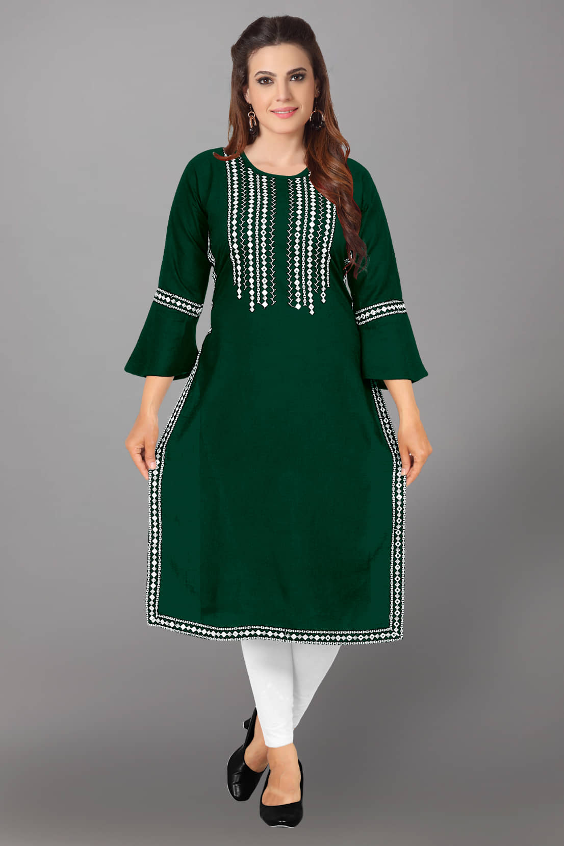 Kapadia - Green Rayon Women's Straight Kurti ( Pack of 1 ) - Kurtis, Tunics | Buy online on ZillyBuy