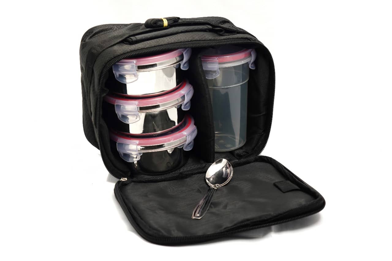Veksin - Black Stainless Steel Lunch Box ( Pack of 1 )