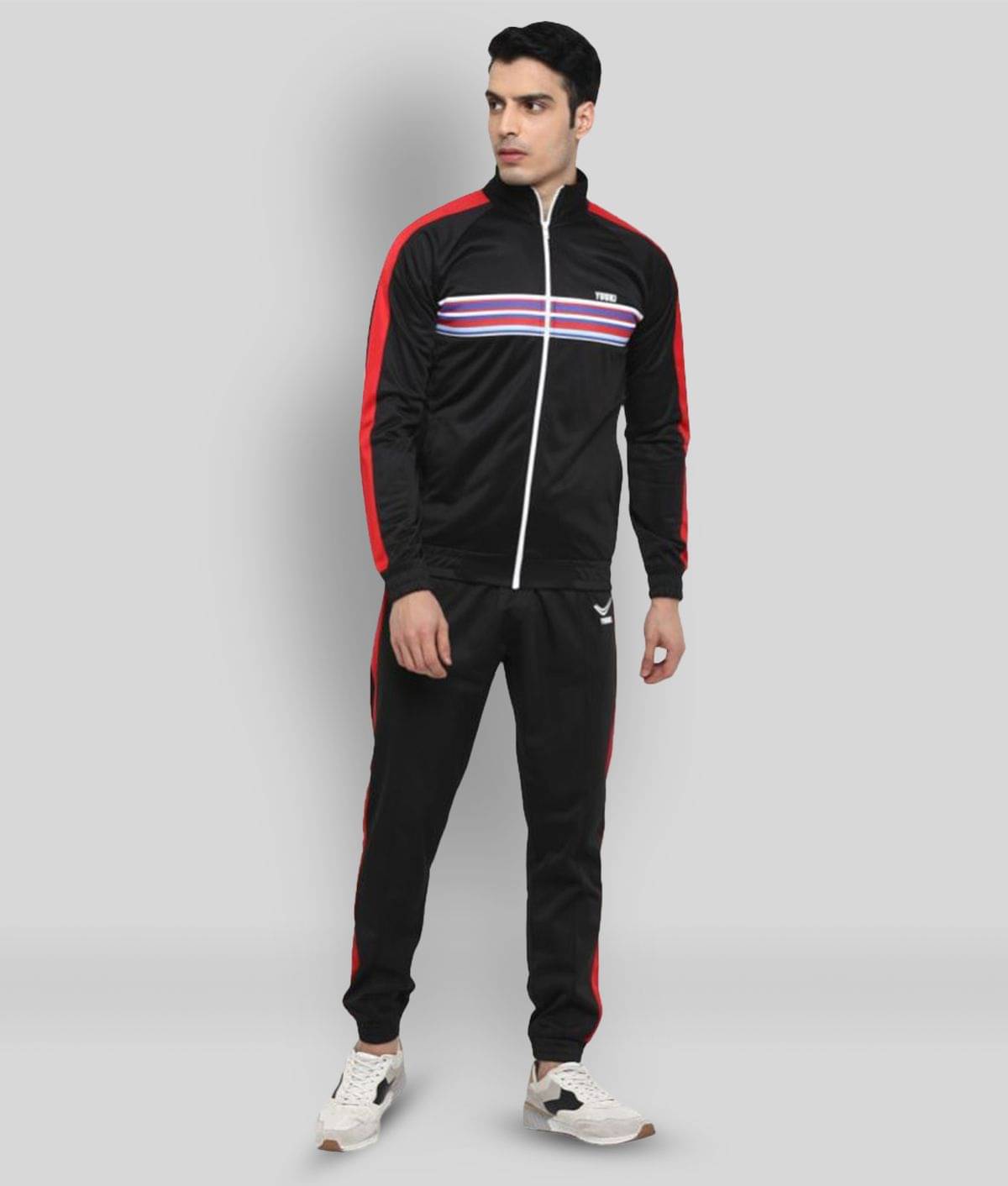     			YUUKI - Black Polyester Regular Fit Striped Men's Sports Tracksuit ( Pack of 1 )