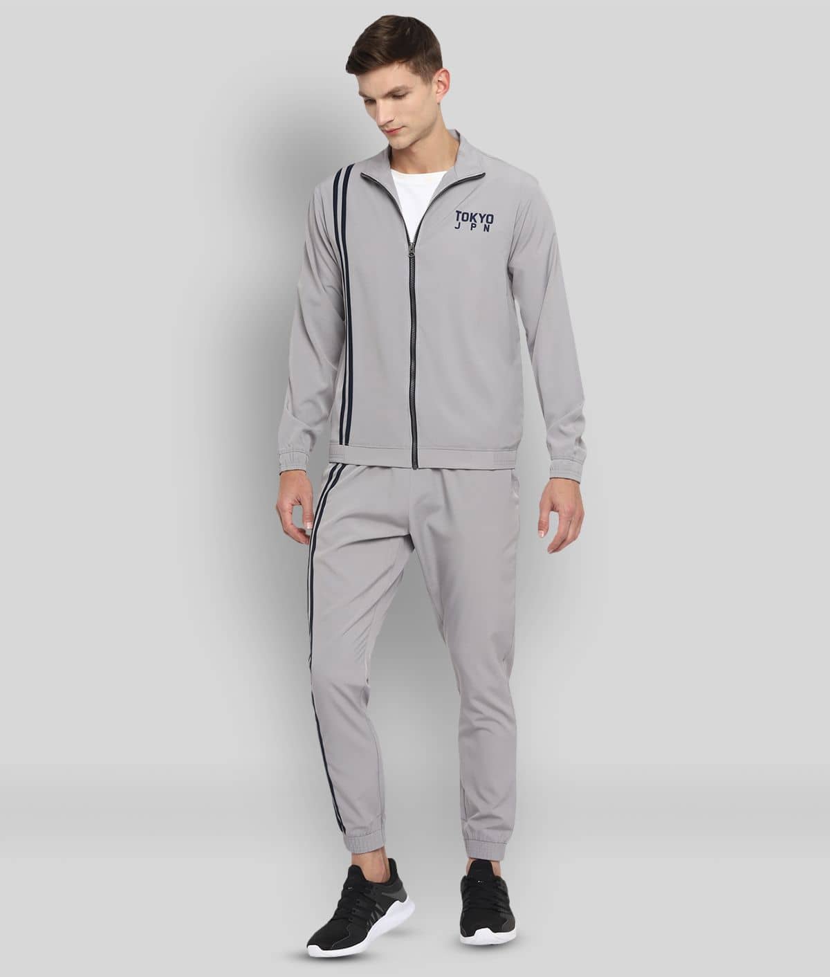 YUUKI - Light Grey Polyester Regular Fit Striped Men's Sports Tracksuit ( Pack of 1 )