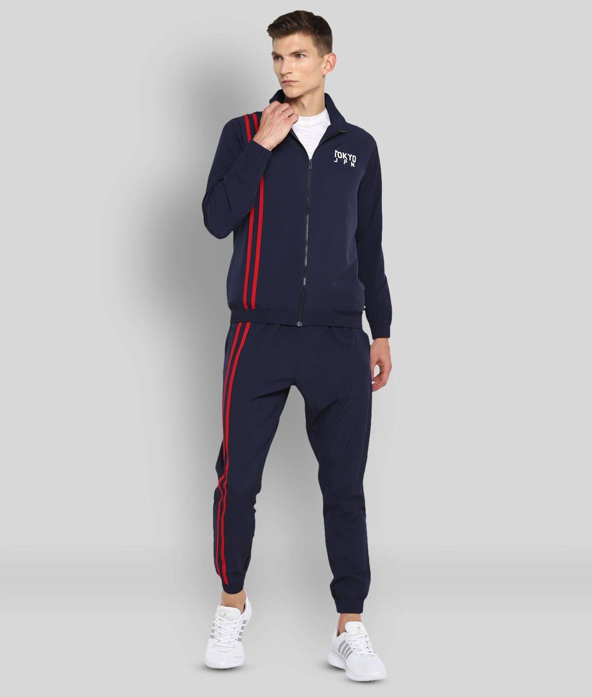     			YUUKI - Navy Blue Polyester Regular Fit Striped Men's Sports Tracksuit ( Pack of 1 )