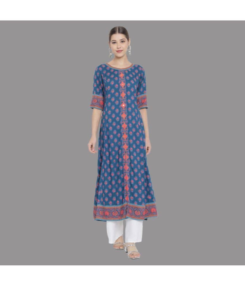 Yash Gallery - Blue Rayon Women's Flared Kurti ( Pack of 1 ) - Kurtis, Tunics | Buy online on ZillyBuy