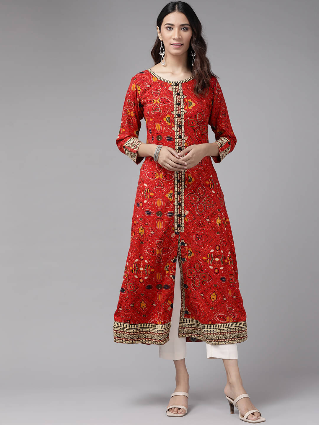     			Yash Gallery - Red Rayon Women's Front Slit Kurti ( Pack of 1 )