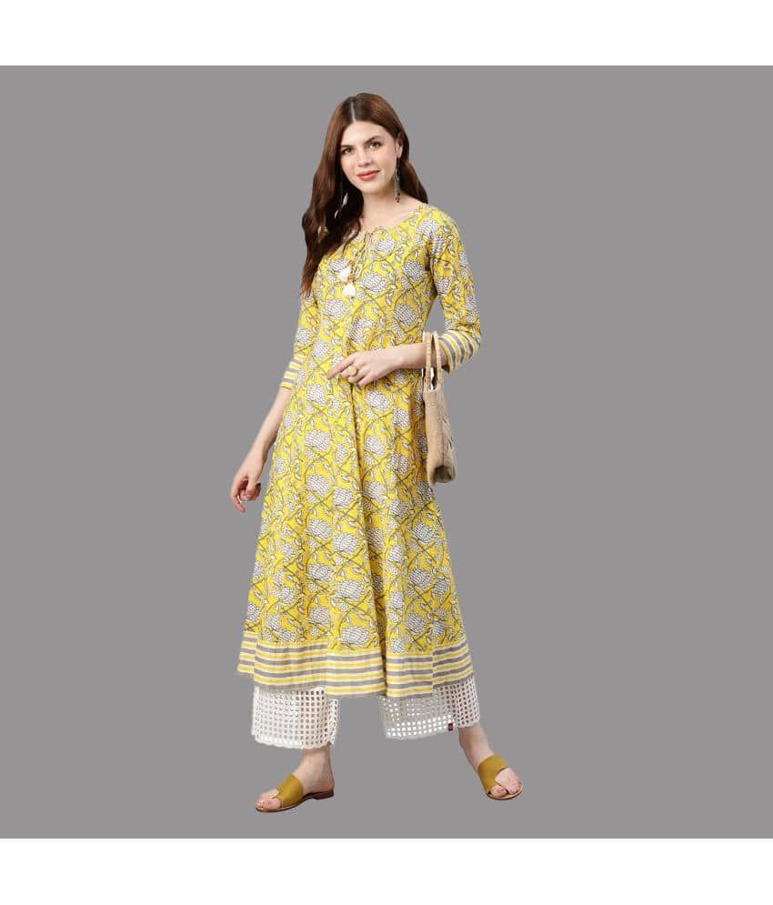 Yash Gallery - Yellow Cotton Women's Flared Kurti ( Pack of 1 ) - Kurtis, Tunics | Buy online on ZillyBuy