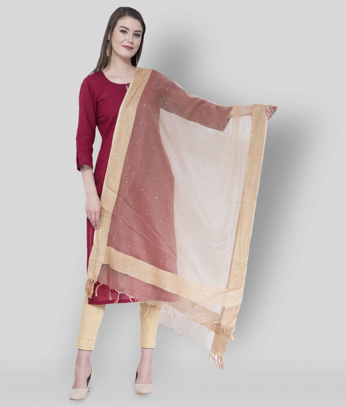     			A R Silk Gold Organza Stone work Dupatta