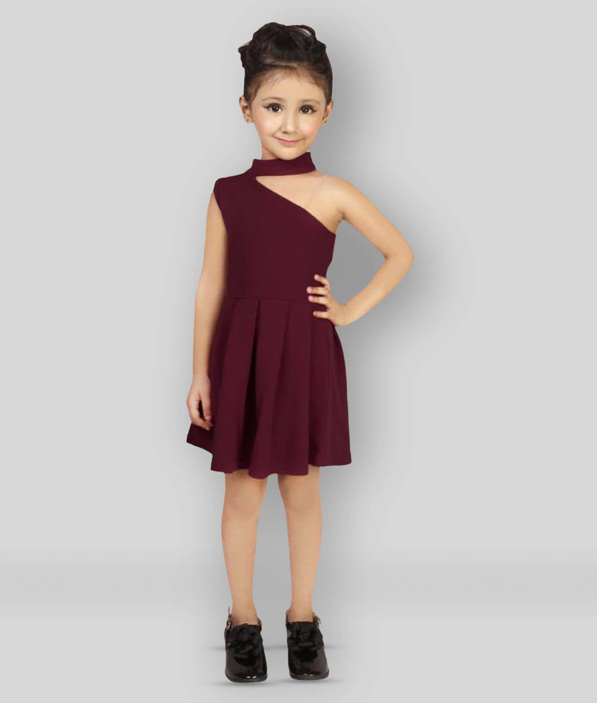 Addyvero Cotton Blend Fit And Flare Dress For Girls ( Pack of 1 , Maroon )