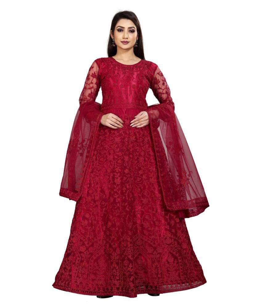     			Aika Maroon Net Ethnic Gown - Single
