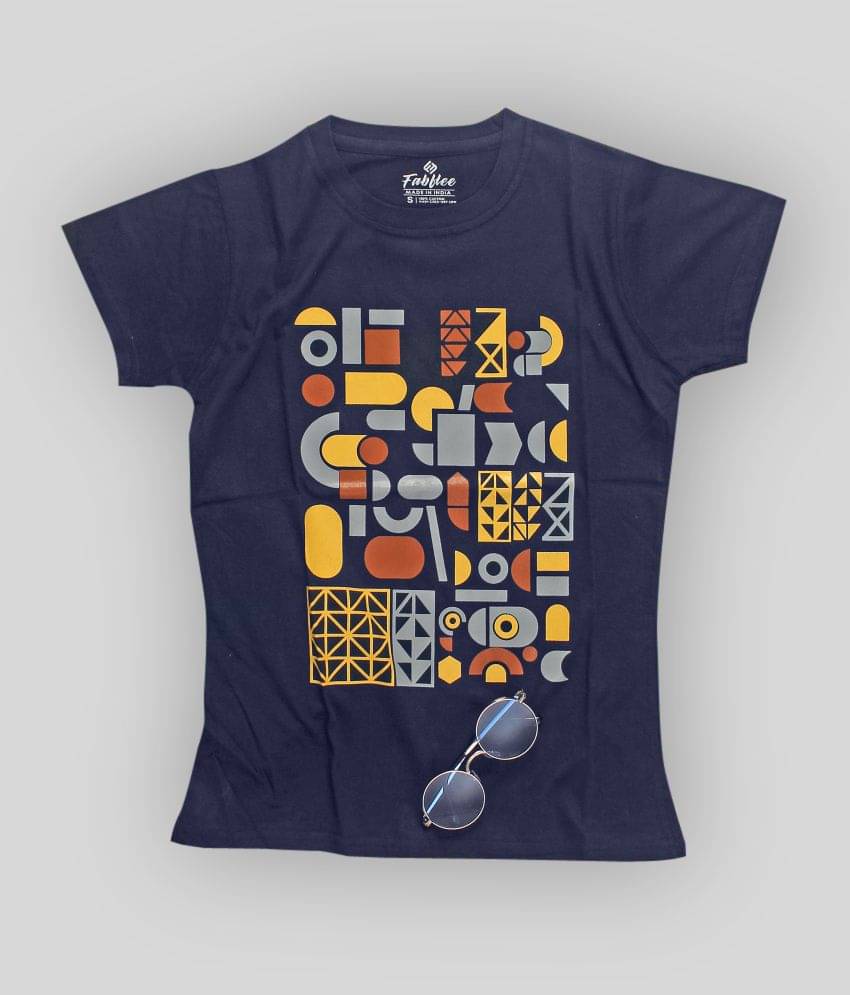     			Fabflee Women Cotton Printed Regular Fit Round Neck T-Shirt ( Blue )