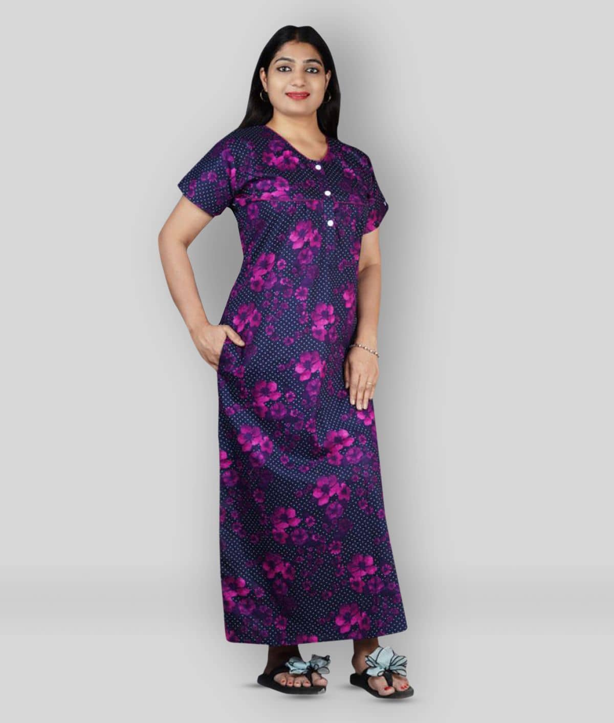 Favnic Cotton Nighty & Night Gowns - Purple - Nightwear & Loungewear | Buy online on ZillyBuy