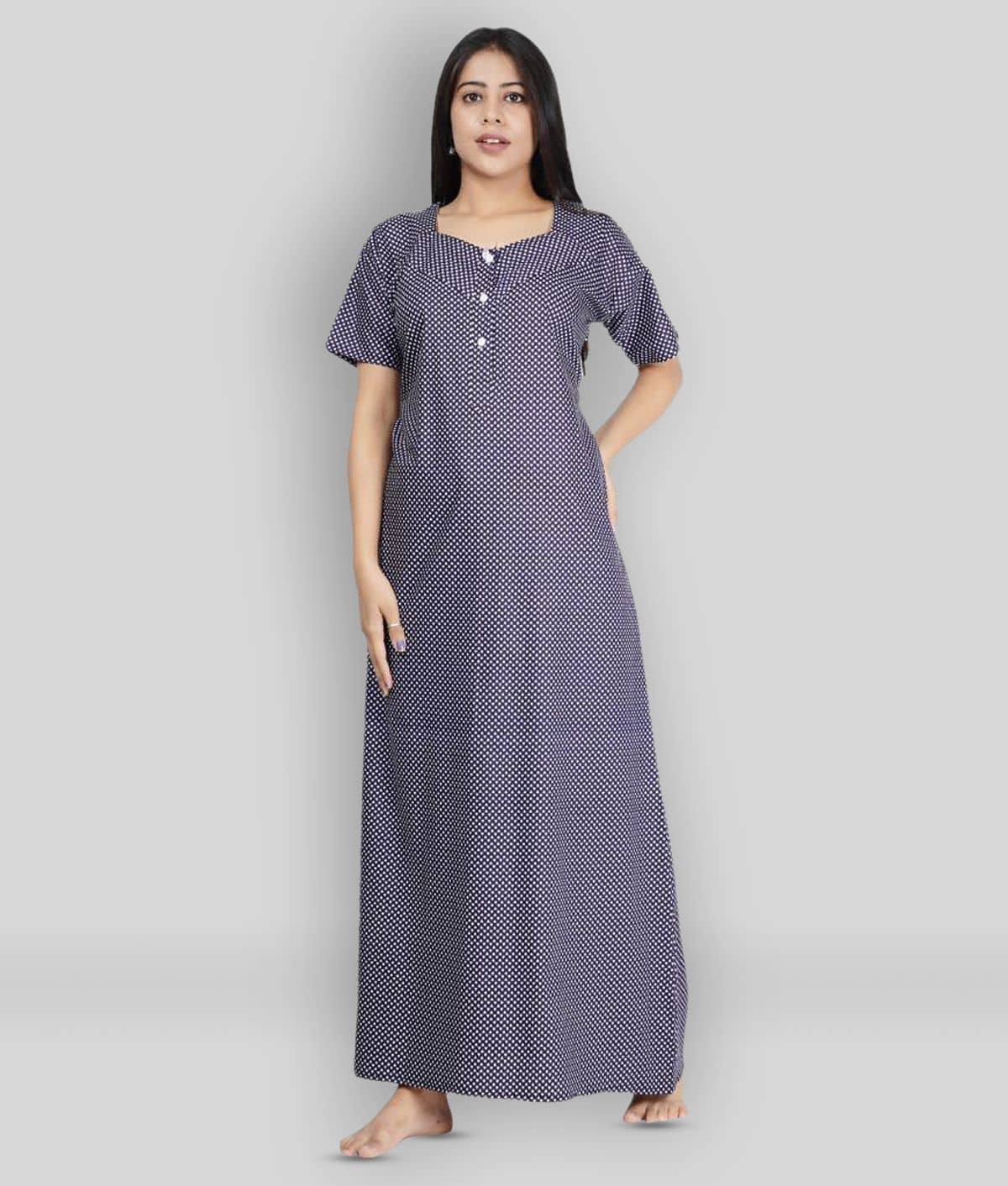 Favnic Cotton Nighty & Night Gowns - Blue - Nightwear & Loungewear | Buy online on ZillyBuy