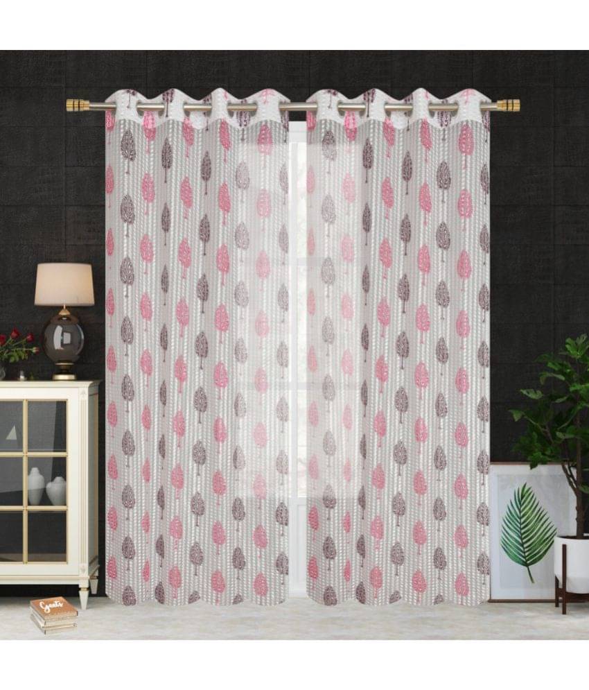 Homefab India Printed Transparent Eyelet Door Curtain 7ft (Pack of 2) - Pink Homefab India Printed Transparent Eyelet Door Curtain 7ft (Pack of 2) - Pink